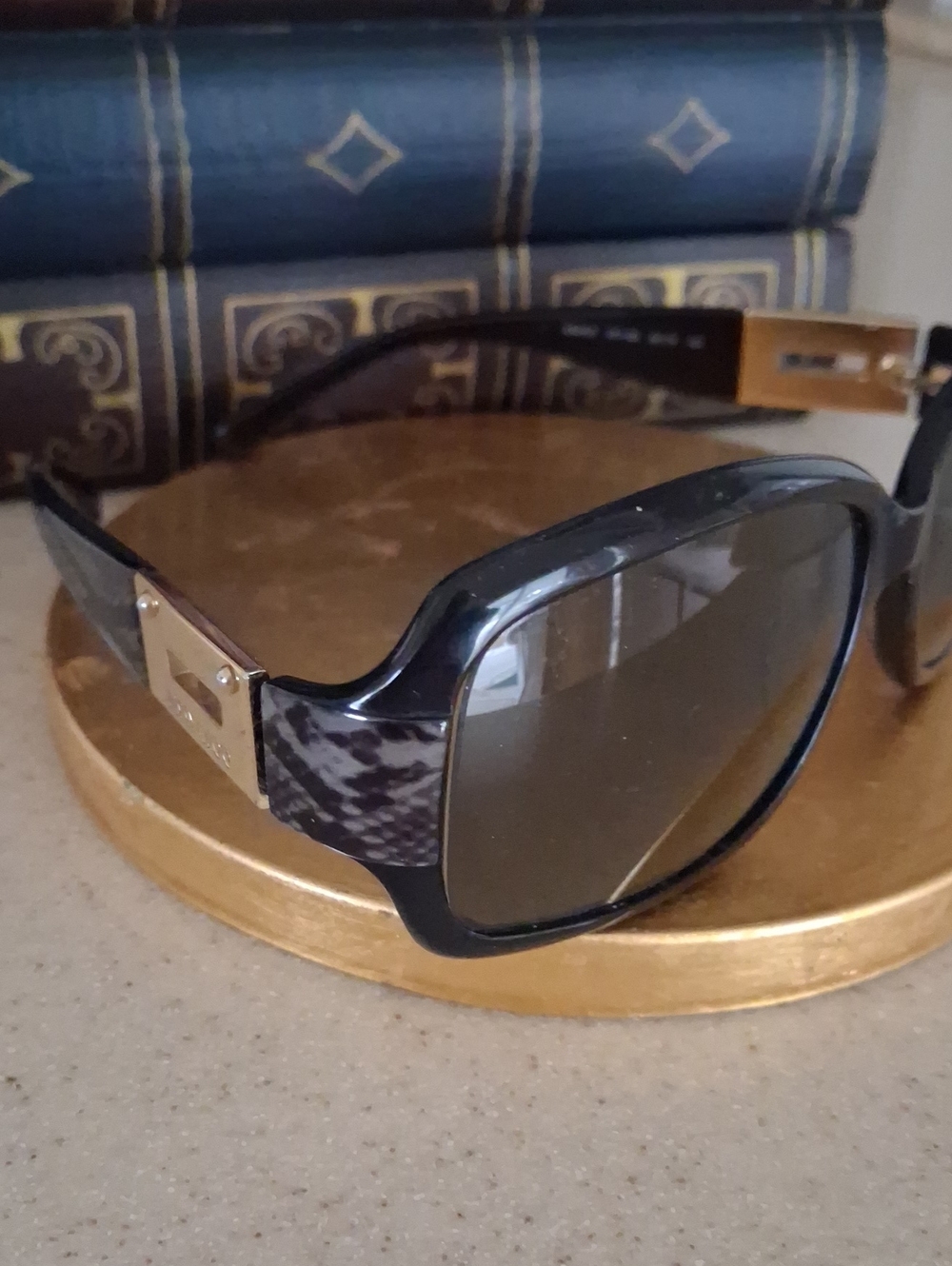 JIMMY CHOO Black and Patterned Womans  Sunglasses with Gold Accents.